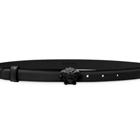 Versace La Medusa Calfskin Women Leather Belt Skinny In Matte Black Size 80/32 - Picture 1 of 7